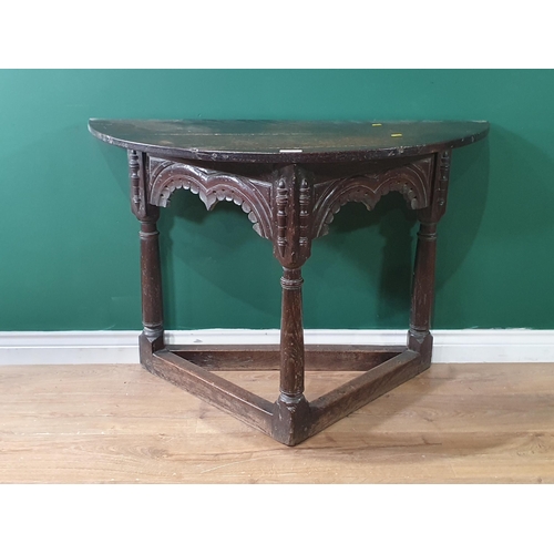 10 - A 17th Century oak Credence Table with arcaded apron on turned supports, 2ft 4in High x 3ft 6in Wide... 