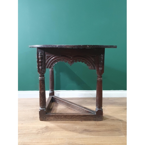 10 - A 17th Century oak Credence Table with arcaded apron on turned supports, 2ft 4in High x 3ft 6in Wide... 
