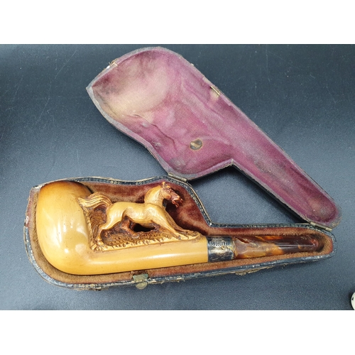 100 - Two Meerschaum Pipes,cased, a silver mounted Parasol Handle, Glove Stretchers, Whistle, Badges, Butt... 