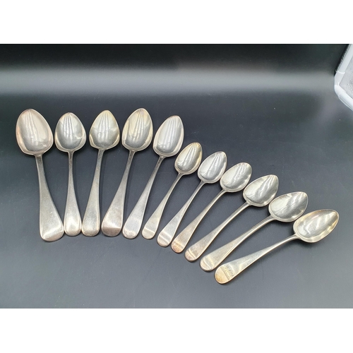 105 - Five Georgian silver Table Spoons old english pattern, various and six Dessert Spoons, various dates... 