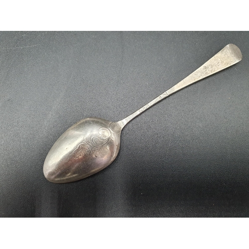 117 - A George V silver oblong Dish Holder, Sheffield 1927, silver Fork, Pusher and pattern back Spoon