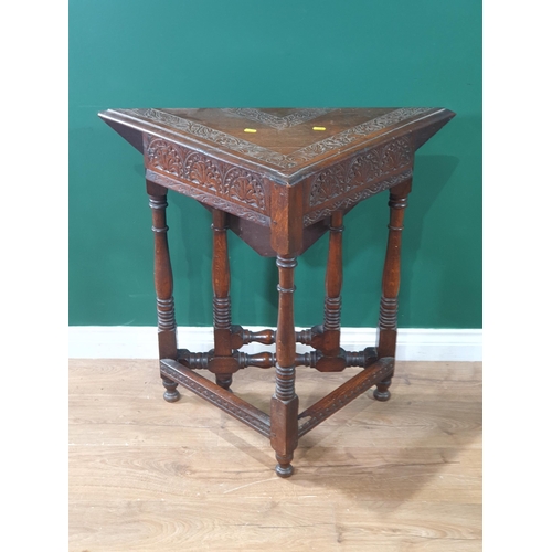 12 - A Victorian oak dropleaf Corner Table, 2ft 8in High x 1ft 11in Wide. (R2).