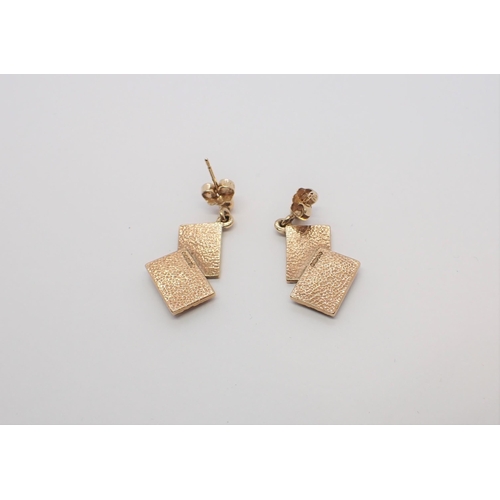 181 - A pair of Sheila Fleet designer textured tile effect Earrings in 9ct gold, approx 5gms