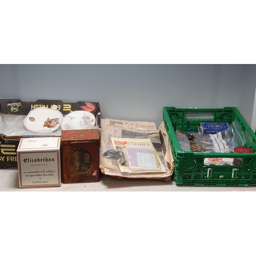 217 - Two boxes of Royal Memorabilia including, Spoons, Tins, Newspapers, Paperwork, etc. (R9).