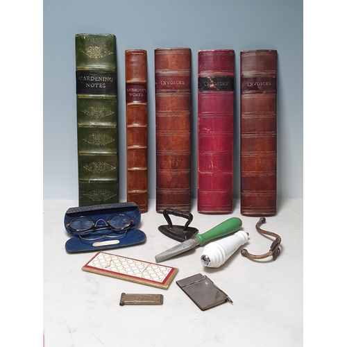 223 - Faux Bookends, a pair of Spectacles in case, a small Iron, Sharpening Stone, etc. (R9).