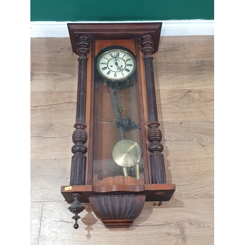 224 - A Vienna Wall Clock with fluted columns and circular dial, 3ft 2in H A/F (R7)