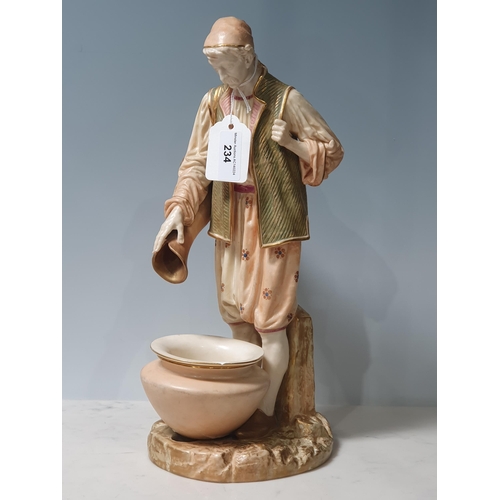 234 - A Royal Worcester figure of a Water Carrier, standing with bowl at foot 12in H, loose bowl A/F