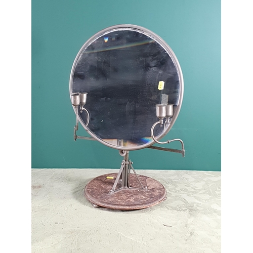 278 - A 1920's Magnified Mirror mounted with a pair of candle sconces, 1ft 11in H (R10)