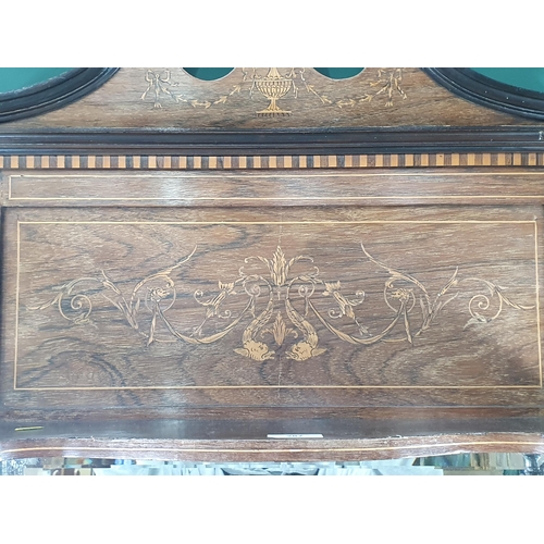 287 - An Edwardian rosewood Overmantel Mirror with broken pediment above an inlaid frieze and with bevelle... 