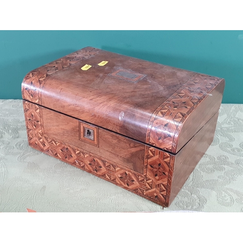 292 - A Victorian walnut Writing Box with chequered banding, and a decorative Knife in a leather sheath (R... 