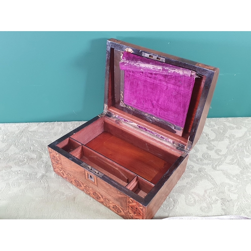 292 - A Victorian walnut Writing Box with chequered banding, and a decorative Knife in a leather sheath (R... 