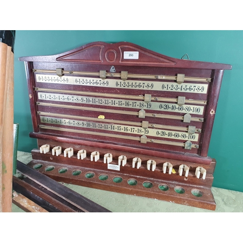 293 - A Snooker Scoreboard, Snooker Balls, Cues, Rests, a Snooker Cue Stand, and a Wall Mirror (R9)