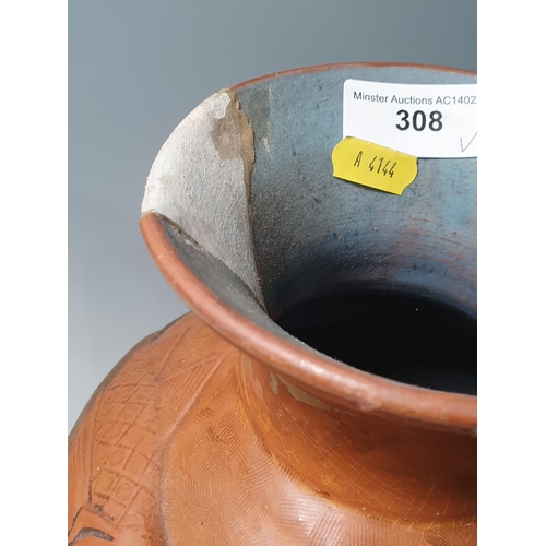 308 - A brown glazed Pottery Fish Vase by 