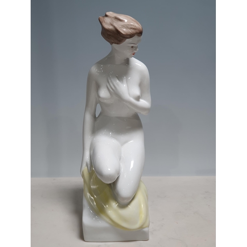 323 - An Art Deco Figure of a female nude by Hollohaza pottery, Hungary, 12in H (R1)