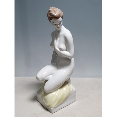 323 - An Art Deco Figure of a female nude by Hollohaza pottery, Hungary, 12in H (R1)