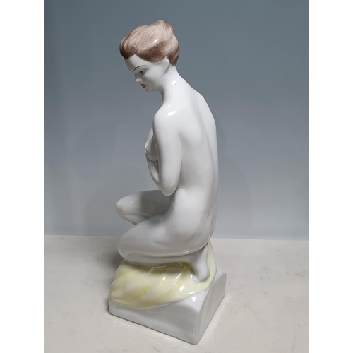 323 - An Art Deco Figure of a female nude by Hollohaza pottery, Hungary, 12in H (R1)