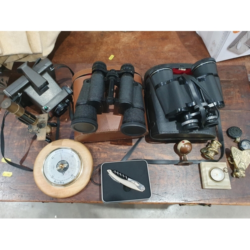 338 - Two pairs of Binoculars, a Polaroid Land Camera, a Microscope, Bottle Opener, Compass, etc. (R5).