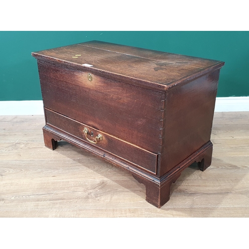 34 - An 18th Century oak Blanket Chest with single fitted drawer on bracket feet, 1ft 9in High x 2ft 8in ... 