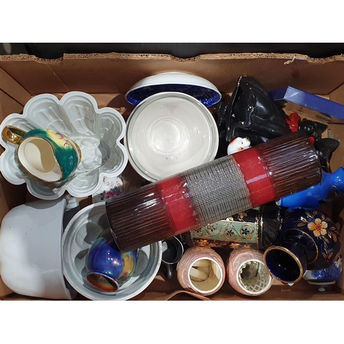 359 - Two Boxes of assorted Ceramics and Glassware including, Jelly Moulds, a pair of Sylvac Vases, a Roya... 