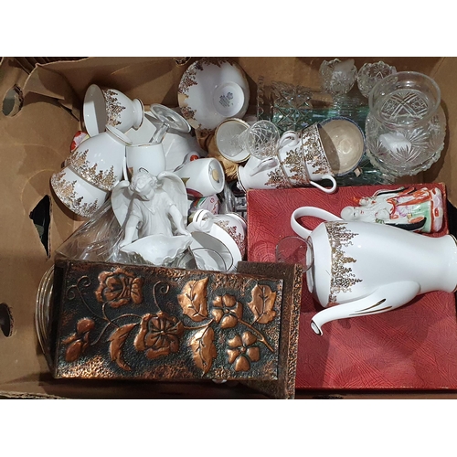 359 - Two Boxes of assorted Ceramics and Glassware including, Jelly Moulds, a pair of Sylvac Vases, a Roya... 