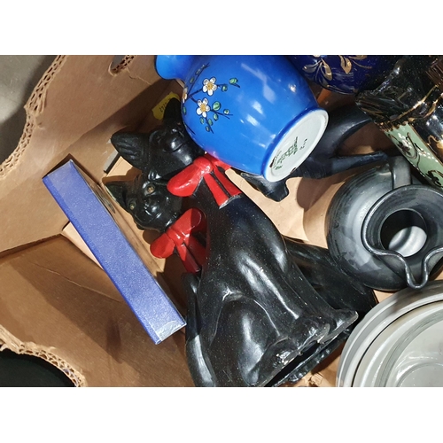 359 - Two Boxes of assorted Ceramics and Glassware including, Jelly Moulds, a pair of Sylvac Vases, a Roya... 