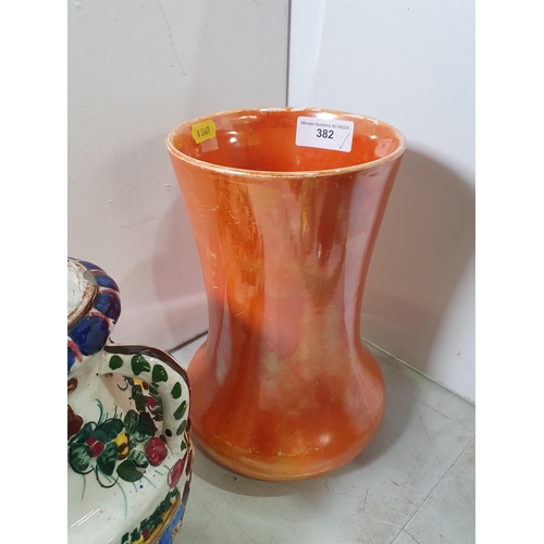 382 - An orange glazed Ruskin Vase 25cm High, A/F, a Pratt Ware Paste Pot 