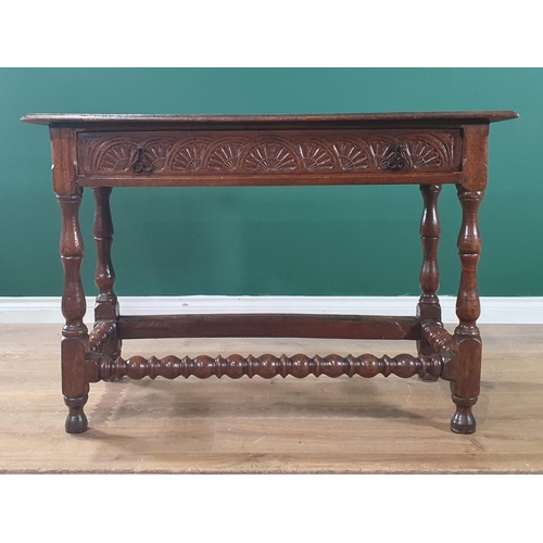 4 - A 19th Century oak Serving Table fitted single drawer with carved decorations, raised on turned supp... 