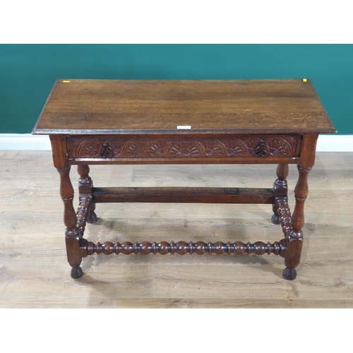 4 - A 19th Century oak Serving Table fitted single drawer with carved decorations, raised on turned supp... 