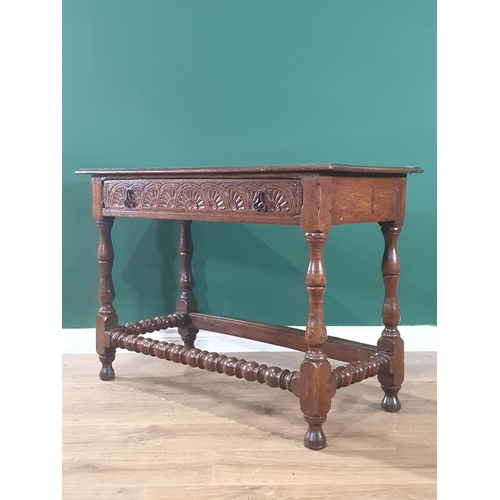 4 - A 19th Century oak Serving Table fitted single drawer with carved decorations, raised on turned supp... 