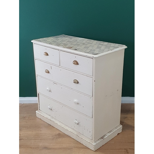 457 - A white painted pine Chest of two short, three long Drawers, 3ft 6