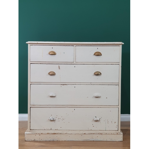 457 - A white painted pine Chest of two short, three long Drawers, 3ft 6