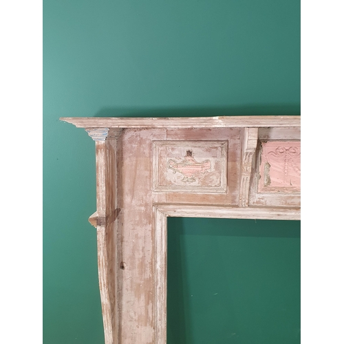 468 - A Georgian style pine Fire Surround with applied ribbon and swag and urn decorations, 4ft 2