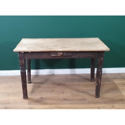 473 - A pine scrub top Table with single fitted drawer, raised on turned supports, A/F, 29