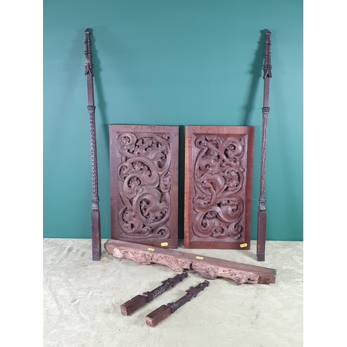 49 - A pair of carved oak Panels, 18 x 10in and five pieces of carving (R10)