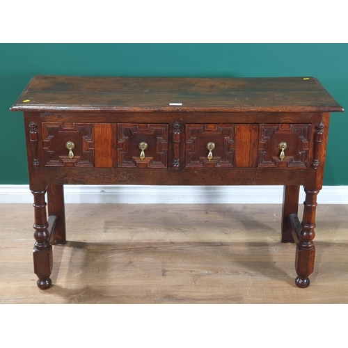 5 - An Antique and later small oak Dresser Base, with two fitted drawers, raised on turned supports, 2ft... 