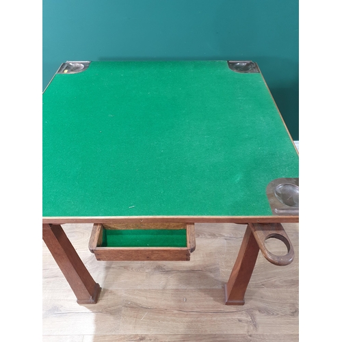 502 - An oak framed Card/Games Table with green felt top, fitted copper counter/piece trays (Reg No. 41021... 