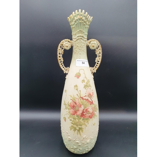 54 - An Austrian two-handled Amphora Vase with floral bouquet and moulded design, pierced and gilded hand... 