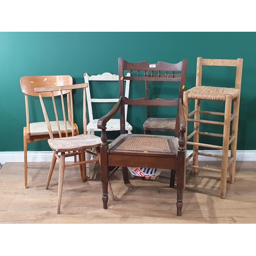 547 - Six assorted Chairs including, Stickback Ercol Chair, a rush seated High Chair, white painted Single... 