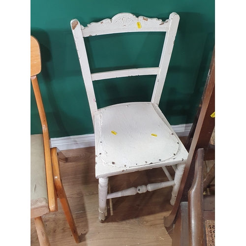 547 - Six assorted Chairs including, Stickback Ercol Chair, a rush seated High Chair, white painted Single... 