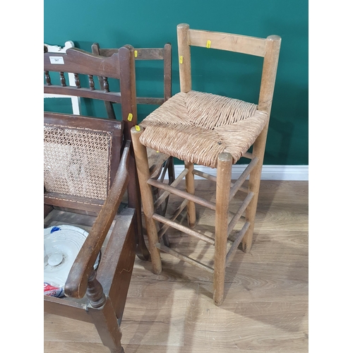 547 - Six assorted Chairs including, Stickback Ercol Chair, a rush seated High Chair, white painted Single... 