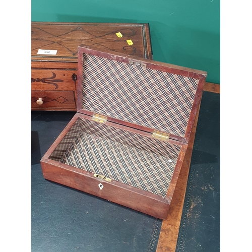 552 - An antique mahogany Work Box with two fitted drawers with satinwood stringing decoration, a pair of ... 