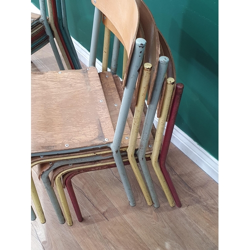 560 - A set of ten painted Childs Stacking Chairs. (R7).