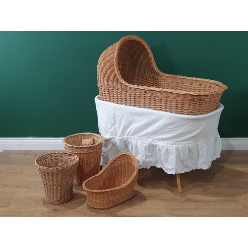 577 - Two wicker Cribs, and three Waste Bins. (R8).