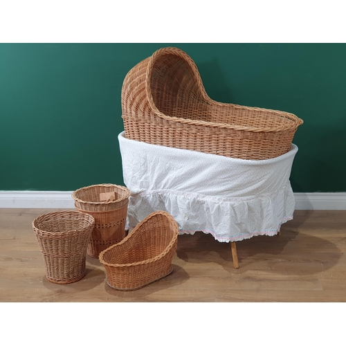 577 - Two wicker Cribs, and three Waste Bins. (R8).