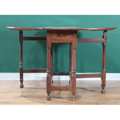 6 - An 18th Century oak Gateleg Table with single fitted drawer, 2ft 5in High x 4ft Long x 3ft 6in Wide.... 