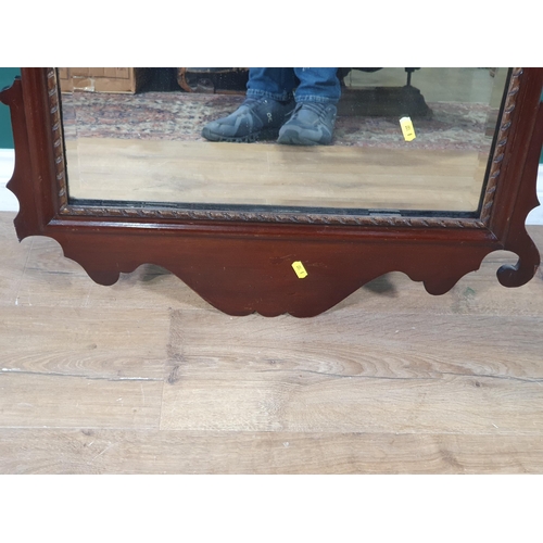 60 - A large Georgian mahogany Wall Mirror with fret carved frame, 3ft 8in H A/F (R8)