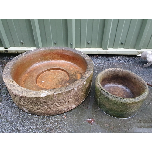 67 - A reconstituted circular Planter, 2ft Diam and circular Planter and a Leg Vice