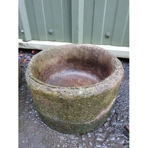 67 - A reconstituted circular Planter, 2ft Diam and circular Planter and a Leg Vice