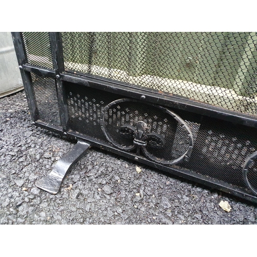 69 - A wrought iron Fire Guard with mesh screen,  3ft H x 3ft 9in W