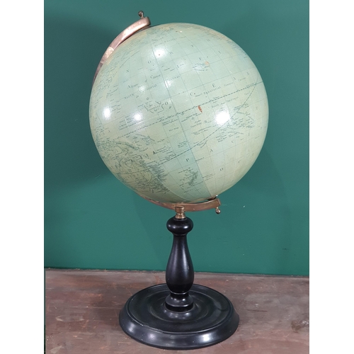 697 - A reproduction Globe on ebonised stand, bearing the name 